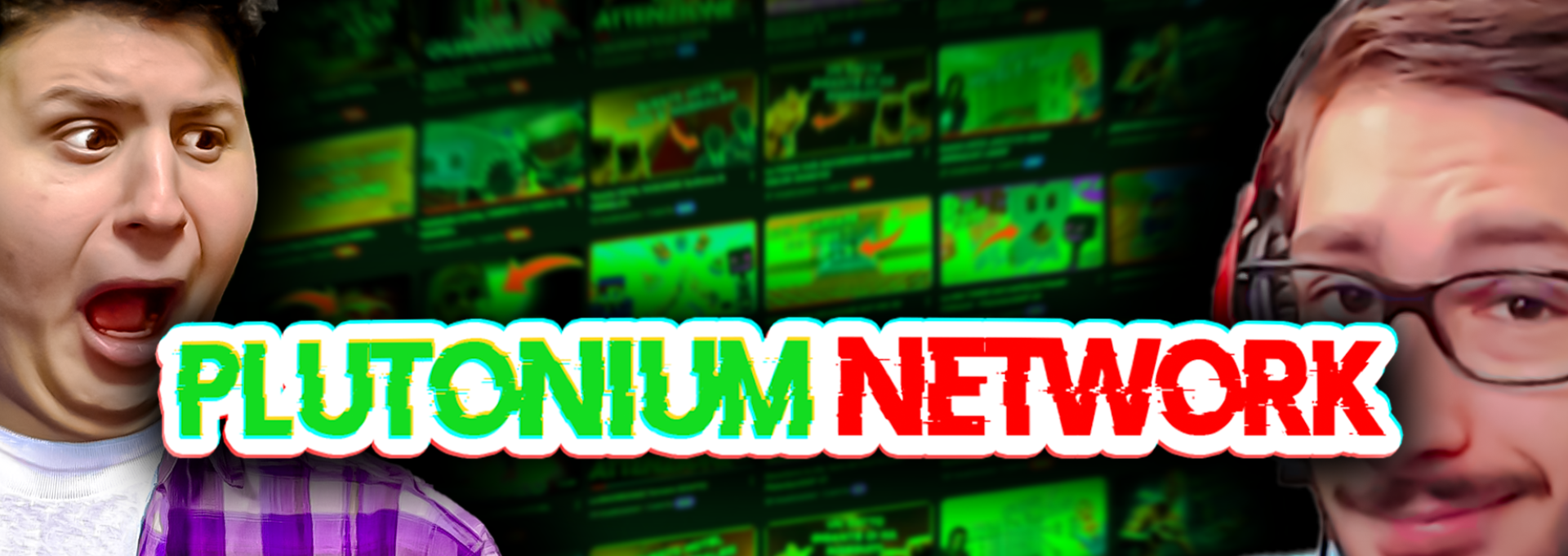 Two people in front of a screen with 'Plutonium Network' text overlay